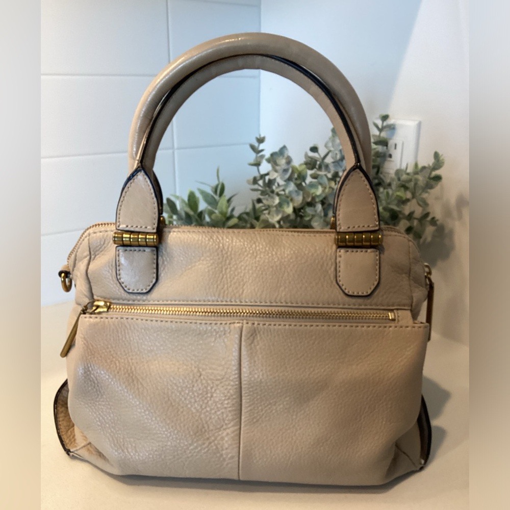 Elliott  Lucca Satchel Handbag Beige Pebbled Leather